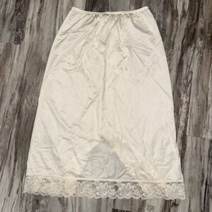 Vintage Lorraine Women's Small Nylon Half Slip Lingerie Cream Lace Trim Slit 28"